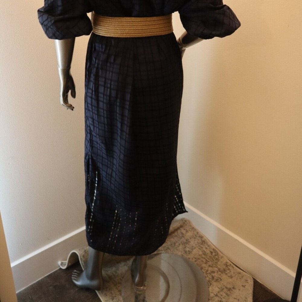 Brunello Cucinelli Idi Midi Dress Off Shoulders Navy Raffia Monili Belt Medium - Picture 9 of 15